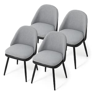 Modern Multi Color Dining Chair with Metal Black Tapered Legs - Black Leatherette Mixed Grey Fabric（Set of 4 )