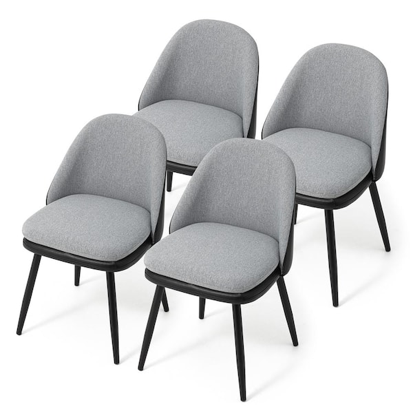 Glitzhome Modern Multi Color Dining Chair with Metal Black Tapered Legs - Black Leatherette Mixed Grey Fabric（Set of 4 )