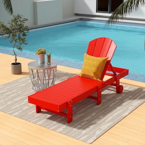 Laguna Red HDPE Plastic Outdoor Adjustable Adirondack Chaise Lounger With Wheels