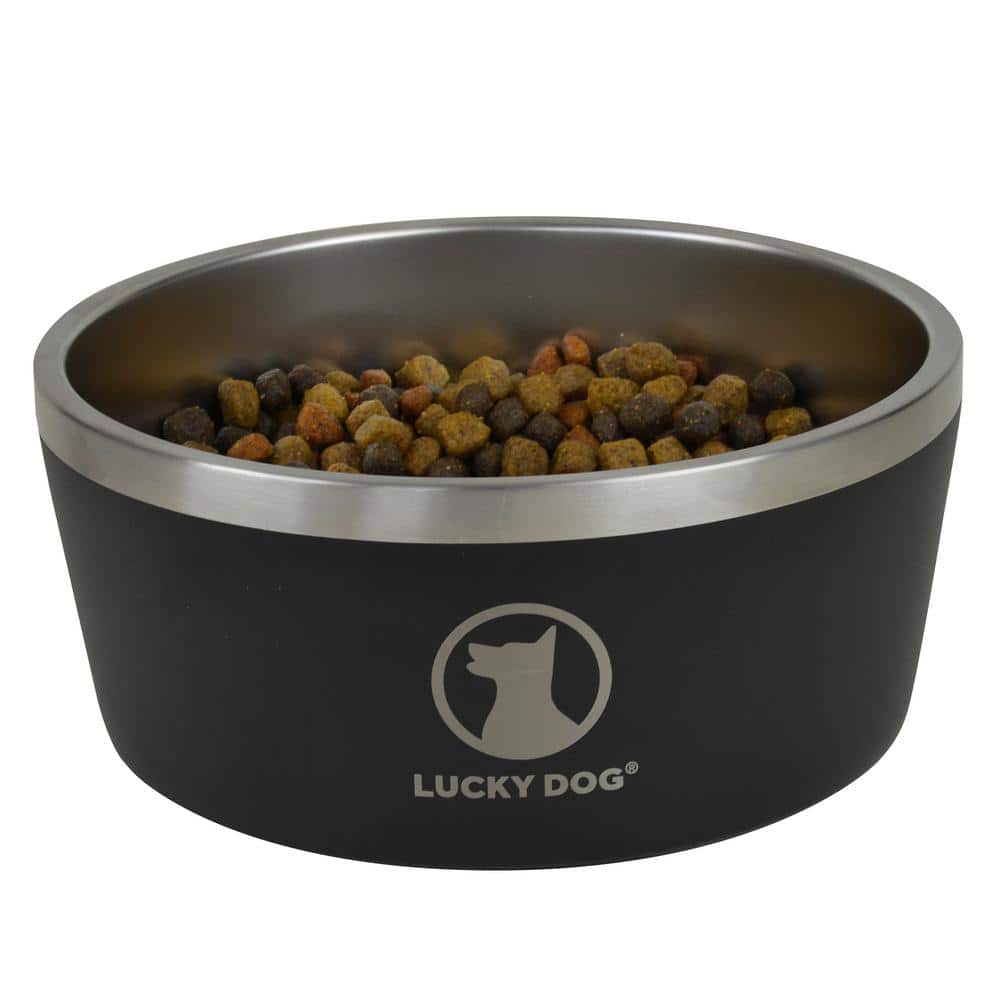 Lucky Dog Indulge Black Double Wall Stainless Steel Dog Bowl, 12.5 Cups