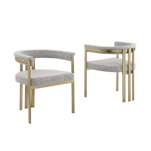 Raymond Rich Grey Color Matte Brushed Gold Chrome Base Boucle Fabric Side Chair Set of 2