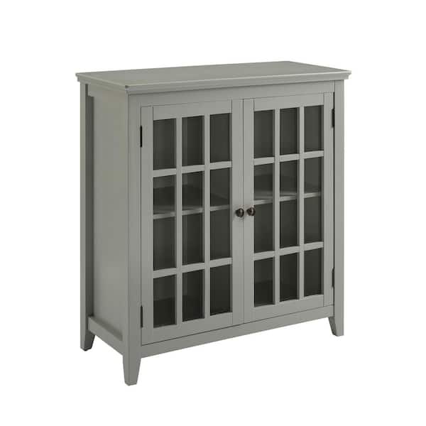 Linon Home Decor Payton Gray Wood Double Door Cabinet with Glass Front