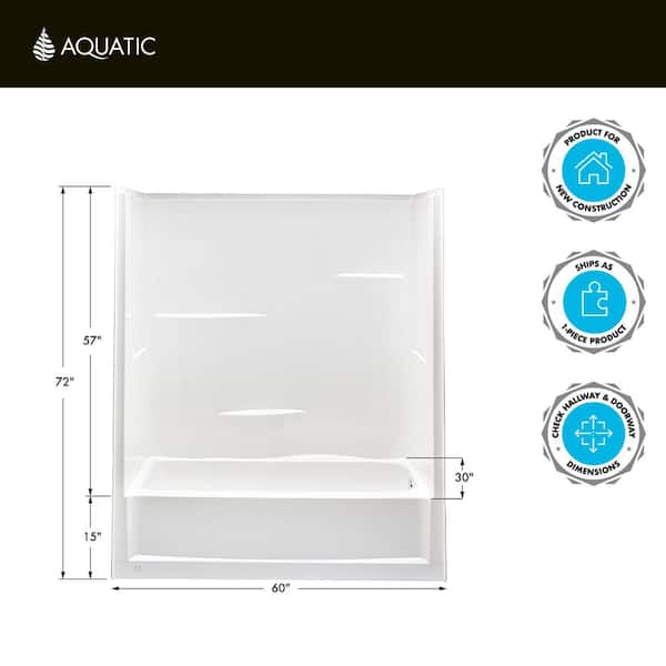 Everyday Acrylx 60 in. x 30 in. x 72 in. Rectangular Tub Shower Combo Unit with Right Drain in White