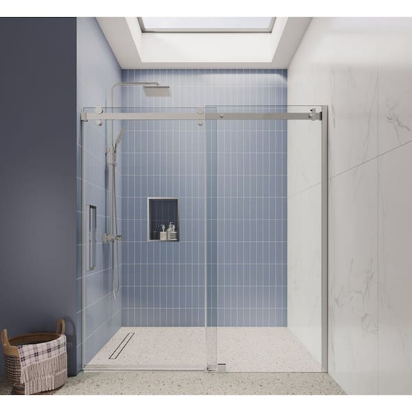 SI Series 56"-60 in. W x75 in. H Contemporary Frameless Single Sliding Shower Doors 3/8" Clear Tempered Glass in Chrome
