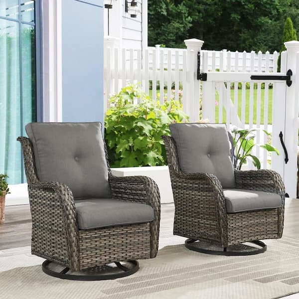 ArcoBay Metal and Gray Wicker Outdoor Rocking Chair Patio Swivel Chairs with Olefin Gray Cushions (2-Pack)