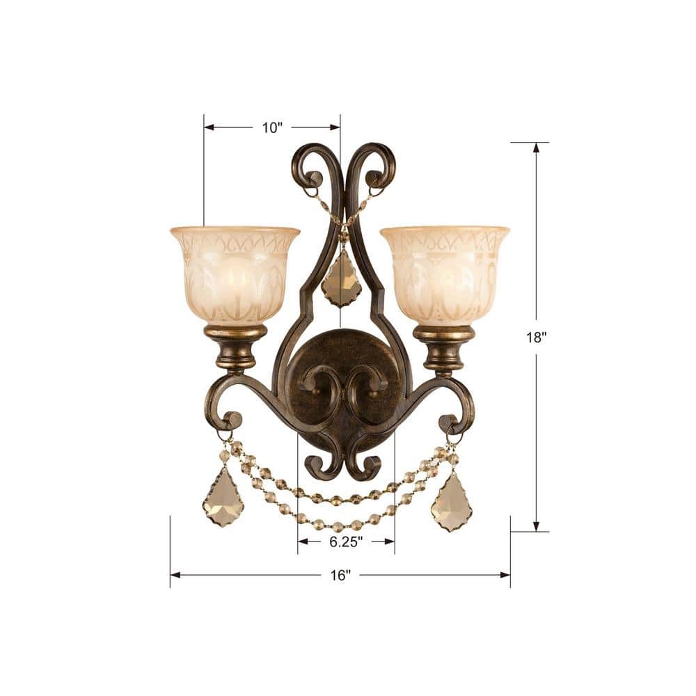 Norwalk Bronze Umber 2-Light Sconce with Amber Glass Shades