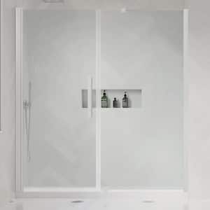 Pasadena 60 in. L x 32 in. W x 75 in. H Alcove Shower Kit w/ Pivot Frameless Shower Door in Satin Nickel and Shower Pan