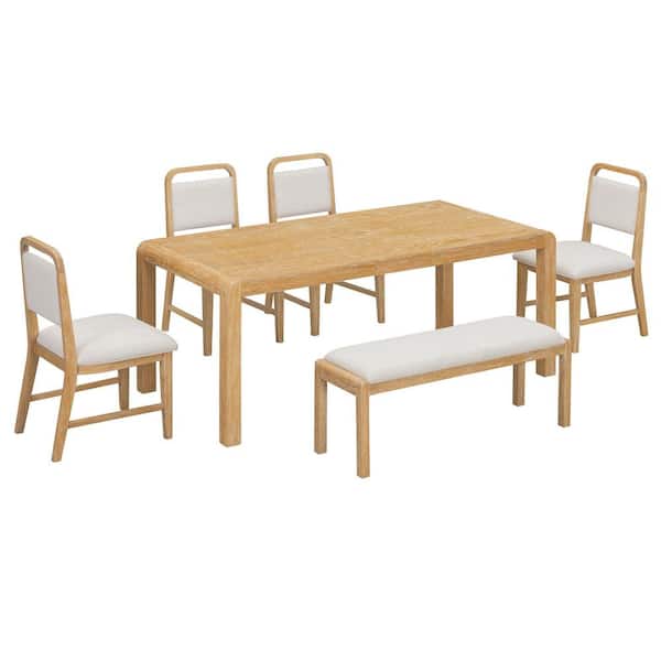 Garron Country 6 Piece Rectangle Natural Finish MDF Top Extendable Dining Table Set with Chairs and Bench, Seats 6