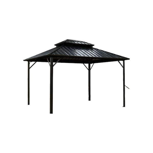 Patio 10 ft. x 10 ft. Gray Steel Double Roof Pavilion Gazebo
