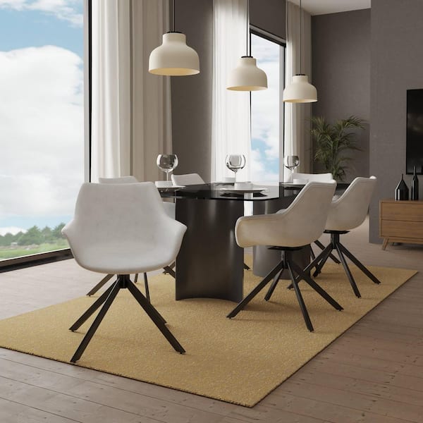 Swivel Dining Chair with Leather Seat and Iron Legs Modern Accent Side Armchairs in Light Grey