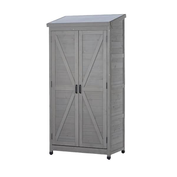 2.8 ft. W x 1.7 ft. D Grey Wood Shed Outdoor Tool Cabinet with Metal Top and 3 Shelves (4.37 sq. ft.)