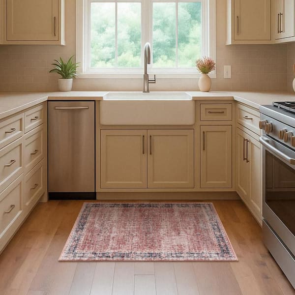 Sylvan Moor Garnet Red 3 ft. x 5 ft. Traditional Bordered Machine Washable Non-Slip Area Rug