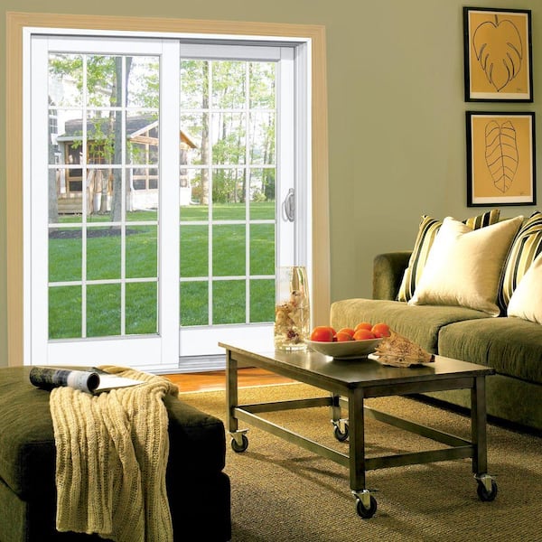 72 in. x 80 in. Smooth White Left-Hand Composite Sliding Patio Door with 15-Lite GBG