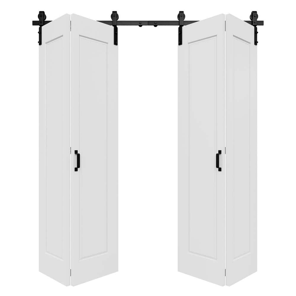 72 in. x 84 in. Paneled 1-Lite White Primed Hollow Core MDF Composite Bi-fold Door with Bifold Barn Door Hardware price history on PriceWatchPro