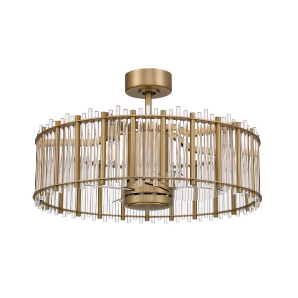 24 in. Satin Brass w/ Clear Acrylic Blades Angled Mount Indoor Standard Fandelier Integrated LED w/ Remote Included