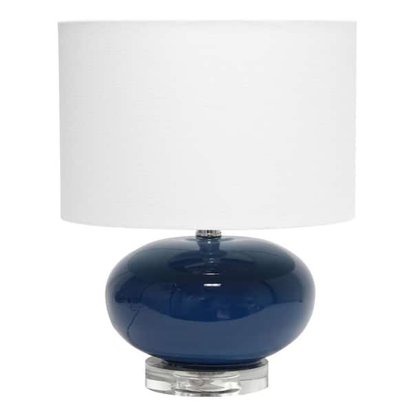 Lalia Home 15.25 in. Blue Modern Ovaloid Glass Bedside Table Lamp with White Fabric Shade