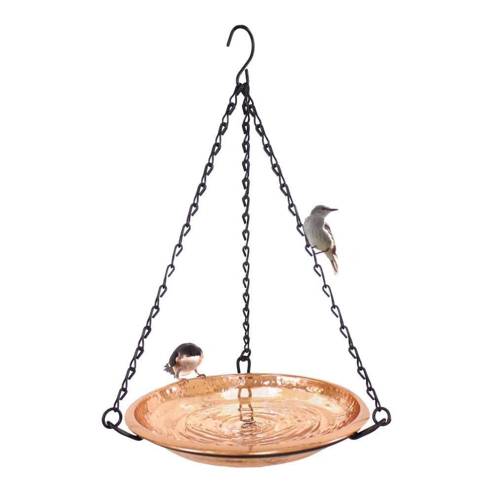 Hand-Hammered Copper Hanging Bird Bath Feeder with Iron Chains