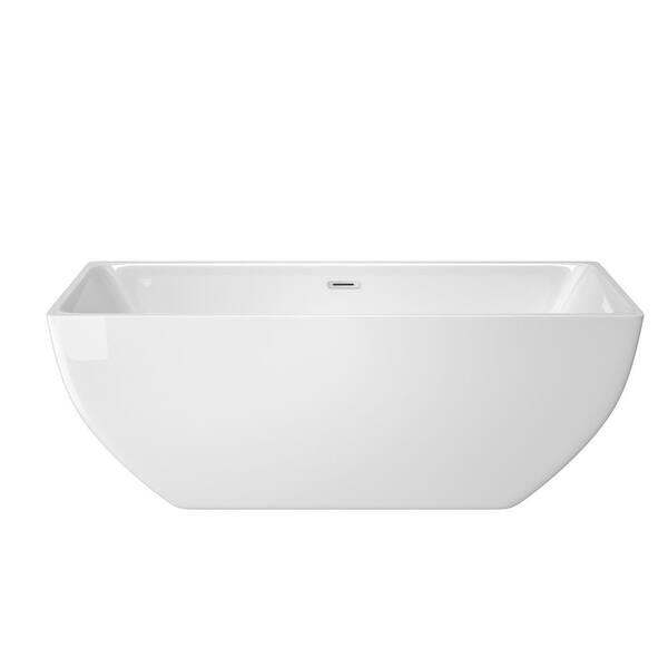 JimsMaison 67 in. Acrylic Roll-Top Flatbottom Non-Whirlpool Bathtub in White