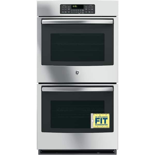 GE 27 in. Double Electric Wall Oven Self-Cleaning with Steam in Stainless Steel