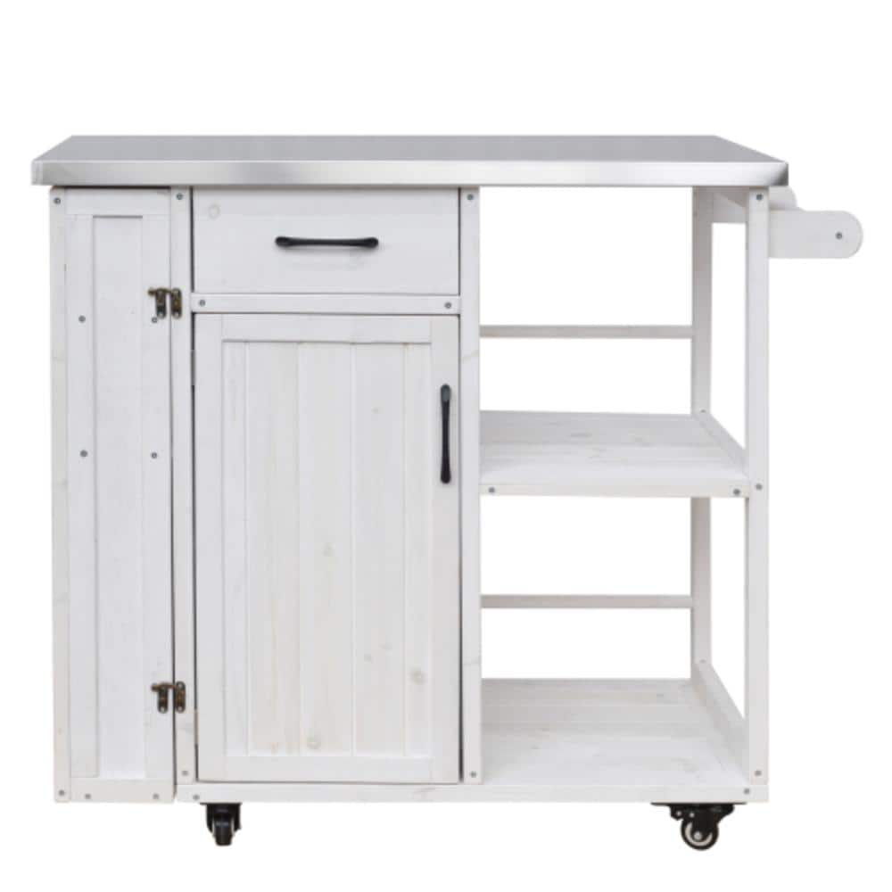 White Outdoor Serving Cart, Kitchen Cart with Stainless Top, Ample Storage Space & Spice Racks price history on PriceWatchPro