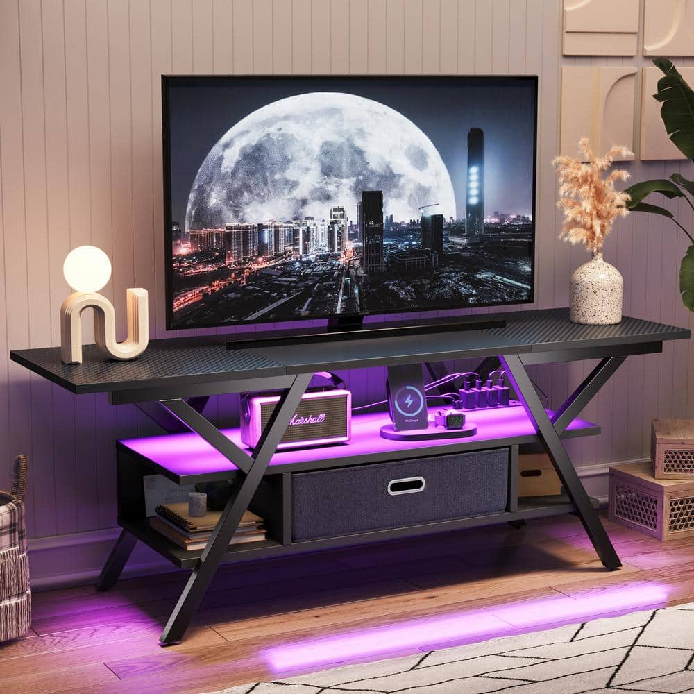 Bestier TV Stand for TVs up to 70'' with RGB LED Lights, Walnut 