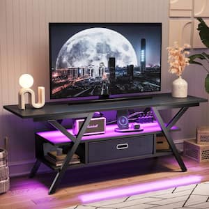 55 in. Black Carbon Fiber LED TV Stand with Drawer and Power Outlets for TVs Up to 65 in. Entertainment Center