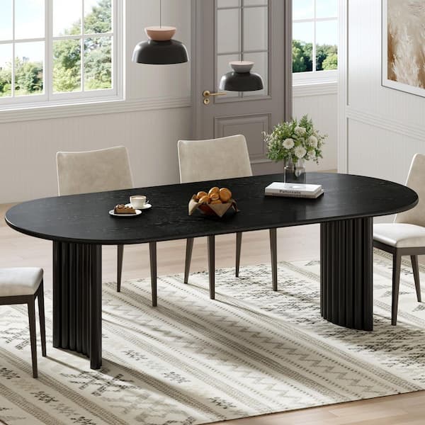 Haiden Balck Color Wood Double Pedestal Base 79 in. x 33.5 in. Oval Dining Table (Seats-8)