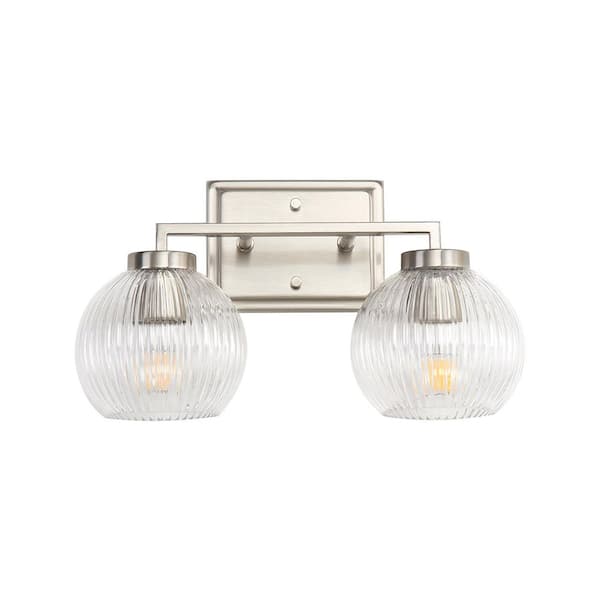 Golden Lighting Elliott 7 in. 2 Light Pewter Vanity Light with Ribbed Clear Shade