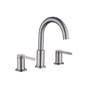 Double-Handle Bathroom Sink Beverage Faucet with Pop Up Drain and Water Supply Line in Brushed Nickel