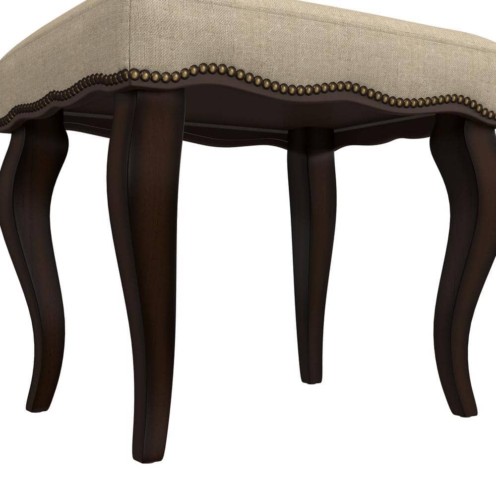 19" Burnished Oak and Cream Upholstered Backless Vanity Stool