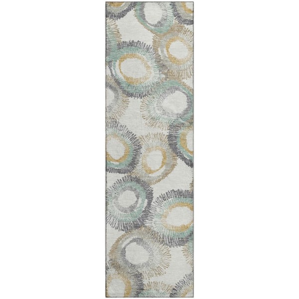 Mayfield Premium Machine Washable Abstract AMF2278 Ivory 2 ft. x 7 ft. Runner Rug