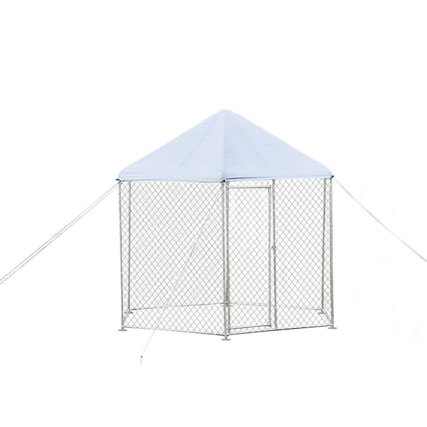 Tunearary 9.2 x 8.1 ft. Outdoor Farm Hexagonal Metal Large Chicken Coop with Waterproof and UV Protective Roof