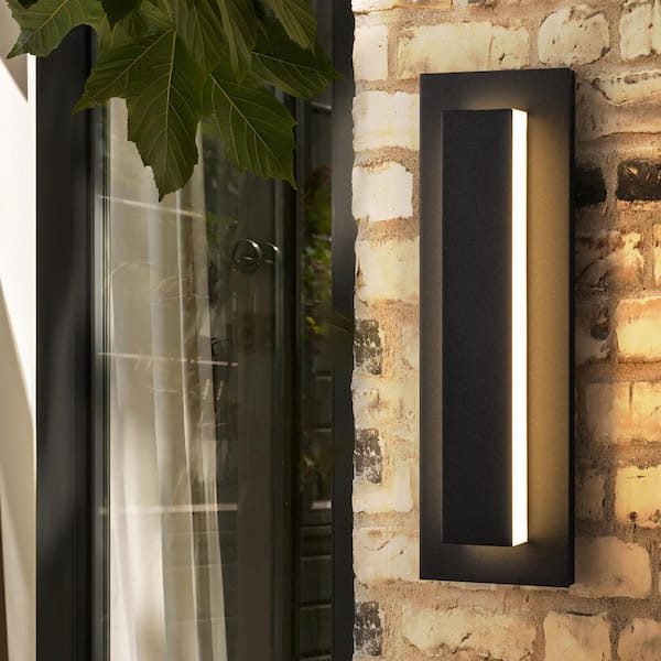 Sheree 14.9 in. Modern Black Aluminum LED Waterproof Outdoor Hardwired Wall Lantern Scone for Patio/Garden