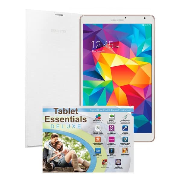 Samsung 8.4 in. 16GB Galaxy Tab S White with Book Cover and Tablet Essentials Deluxe