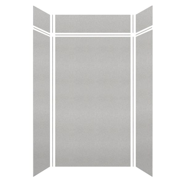 Transolid Saramar 48 in. W x 96 in. H x 36 in. D 6-Piece Glue to Wall Alcove Shower Wall Kit with Extension in Grey Beach Velvet