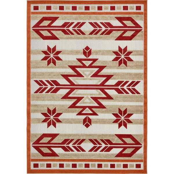 Unique Loom Outdoor Modern Albuquerque Burgundy 7 ft. x 10 ft. Area Rug