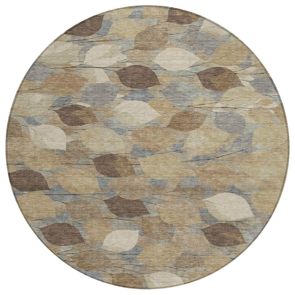 Chantille Machine Washable Indoor/Outdoor Abstract ACN2444 Beige 8 ft. x 8 ft. Round Rug