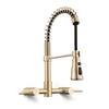 PROOX Double Handle Wall Mounted Bridge Kitchen Faucet with 3 Function Pull Down Sprayer Head in Brushed Gold PRTO2RX0038BG