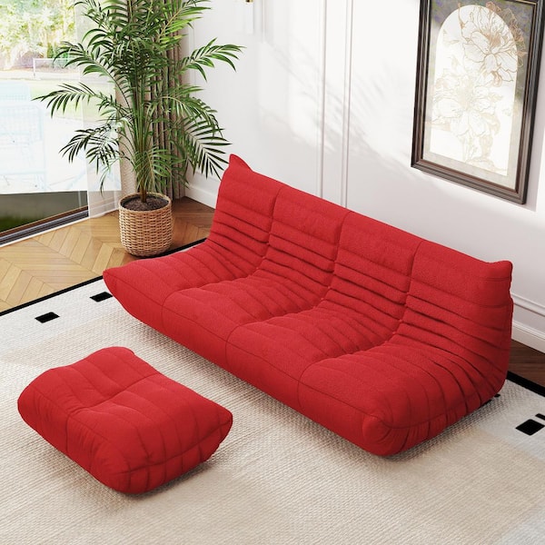 J&E Home 68.9 in. W Armless Modular Velvet 2-Piece Free Combination Lazy Sectional Sofa with Ottoman in Red