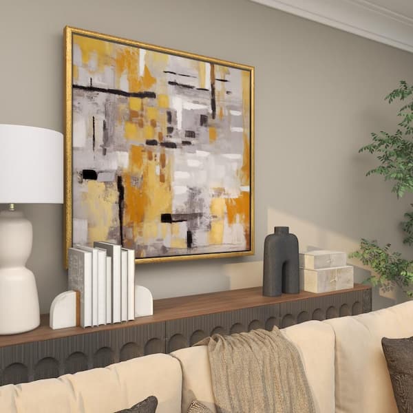 40！キャンバスアート Litton Lane 1- Panel Abstract Framed Wall Art with Gold Frame 40