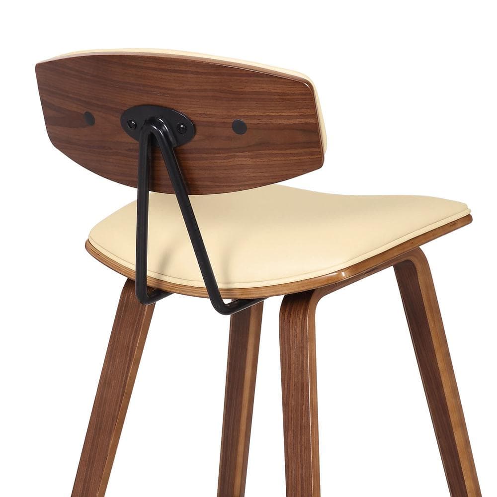 Contemporary Cream Faux Leather & Walnut Wood Counter Stool