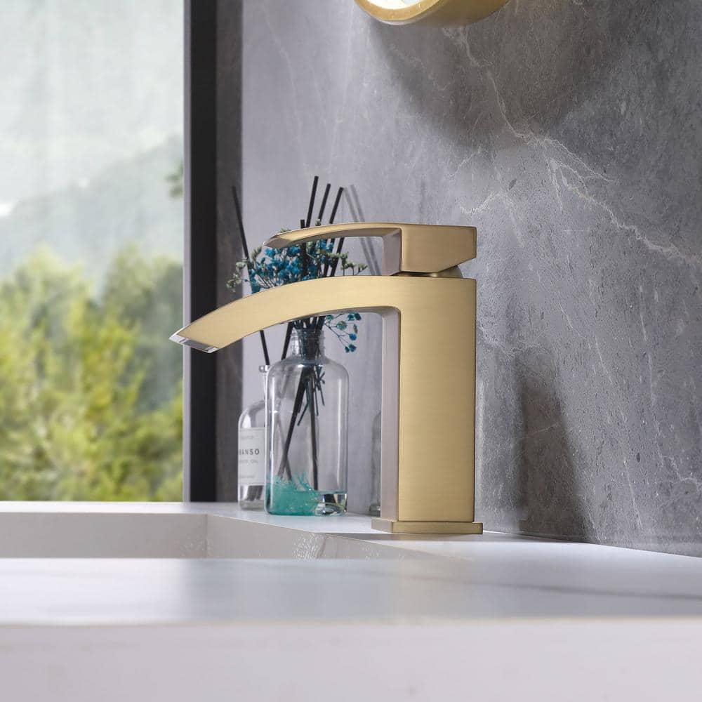 Brushed Gold Brass Single Handle Bathroom Faucet with Deck Plate