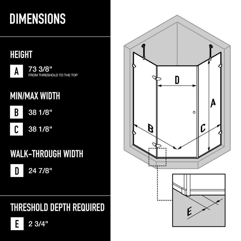 Verona 42" Frameless Neo-Angle Shower Enclosure with Clear Glass and Brushed Nickel Hardware