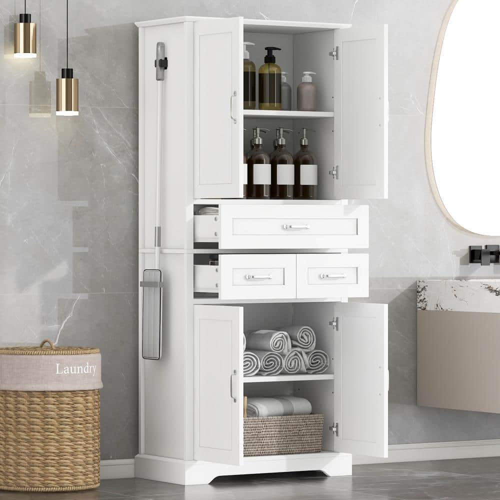 31.5 in. W x 15.6 in. D x 70.4 in. H White Linen Cabinet with Adjustable Shelf. 4 Doors and 3 Drawers price history on PriceWatchPro