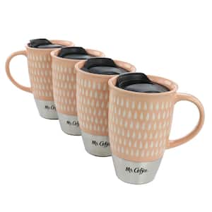 Coupleton Teardrop 15 oz. Peach Pink Stoneware and Stainless Steel Travel Mug Set of 4 with Lid