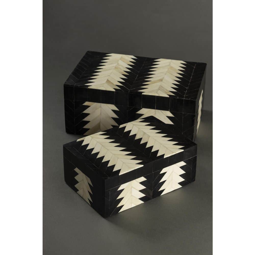 Venota Black and Ivory Decorative Boxes, Set of 2
