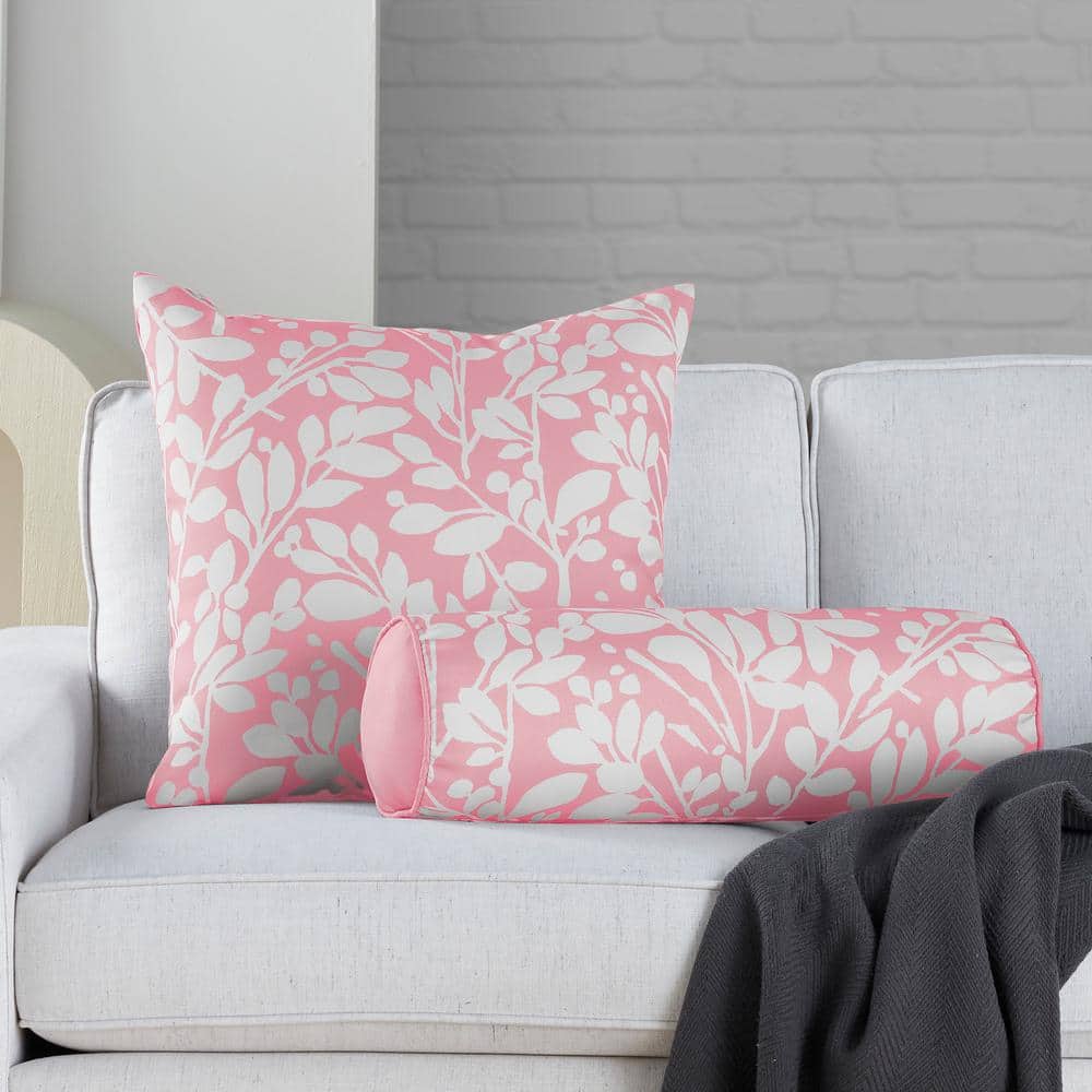 Coral and White Leaf Pattern 20" Square Outdoor Throw Pillow
