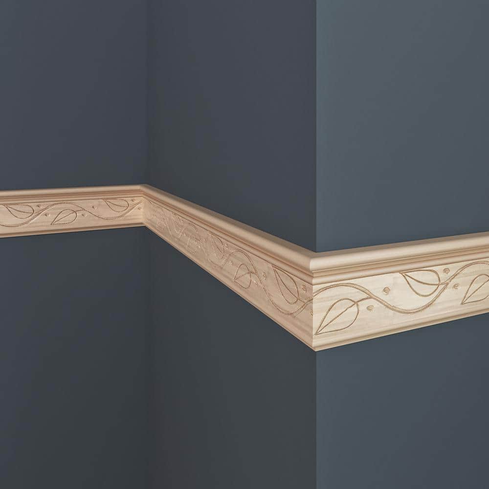 Unfinished White Hardwood Leaf Chair Rail Moulding 47.5"