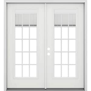 72 in. x 80 in. Right-Hand/Inswing Low-E 15 Lite Modern White Fiberglass Double Prehung French Patio Door w/BBG