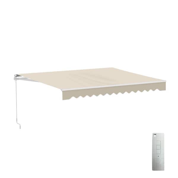 13 ft. Caribbean UV Polyester Motorized Retractable Patio Awning 10 ft. Projection in Ivory Black Frame